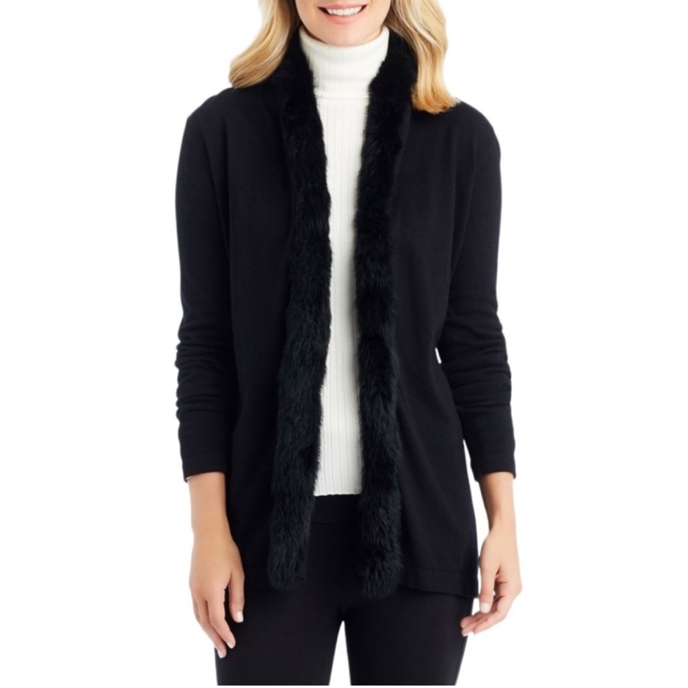 J. McLaughlin Black Cardigan with fur Trim